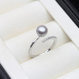 Charming Real Pink Black White Purple Grey Pearl AAA Zircon Diamonds Silver Ring