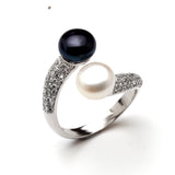 Exquisite Real Pink Black White Purple Grey Pearl AAA Zircon Diamonds Silver Rings