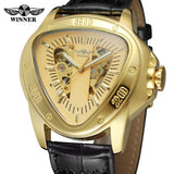 New Arrival Top Brand Hollow Bar Scale Mechanical Triangle Design Black Leather Strap Mechanical Watches for Men