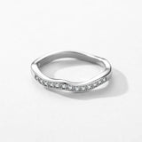 Sterling Silver Design Irregular Geometric Lines Wave AAAA Simulated Diamonds Ring - Anniversary Gift Fine Jewellery - The Jewellery Supermarket