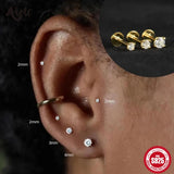 Sterling Silver Moissanite Diamonds Multi-Size Round Cartilage Tragus Stud Earrings