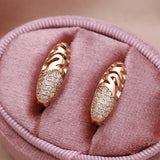 14 Karat Gold Filled Oval Hollow Wave Glossy Matrix 1mm AAA Zircon Diamonds Earrings