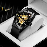 Luxury High-end Triangle Steel Skeleton Automatic Sports Waterproof Silicone Strap Luminous Mechanical Mens Watches