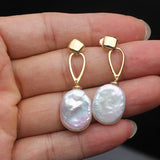 Genuine Cultured Baroque Pink Purple Hues Pearl Drop Gold Plated Earrings