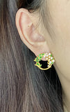 High Quality Handmade Enameled Z ircon Diamonds 18KGP Round Flower Earrings