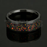 Hammered Tungsten Black Fire Opal Inlay 8mm Tungsten Engagement Ring for Men Women