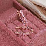 Awesome Rolled 14K Gold Pink AAA Zircon Crystals Full Paved Drop Earrings