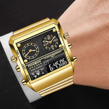 New Top Brand Luxury Gold Stainless Steel Sport Square Digital Analog Big Quartz Fashion Hipster Wristwatches - The Jewellery Supermarket