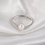 Elegant Silver Ring with Natural White Pearl Sparkling AAA Zircon Diamonds