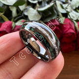 Bright Meteorite and Malachite Inlay 8MM Tungsten Carbide Wedding Men Women Ring