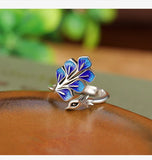 925 Sterling Silver Blue Peacock Design Handmade Rings For Women Fine Jewellery