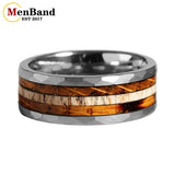 Classic Whiskey Barrel Oak Wood Deer Antler Inlay Tungsten Rings for Men Women
