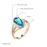 Luxury Fashion Water Drop 14K Rolled Rose Gold Blue AAA Zircon Crystals Big Ring for Women - Daily Jewellery