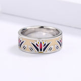 Classic Grass Shape Creative Handmade Enamel Irregular Geometric Silver Ring