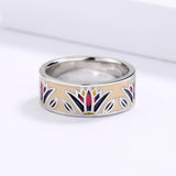 Classic Grass Shape Creative Handmade Enamel Irregular Geometric Silver Ring