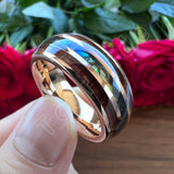 New Abalone Shell and Wood Inlay 8MM Gold Tungsten Wedding Ring for Men Women