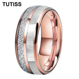 Dome Double Groove Inlaid Meteorite Mother Of Pearl Shell Tungsten Carbide Rings
