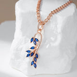 Luxury Rolled 14K Rose Gold AAA Zircon Crystals Luxury Blue Leaf Shape Pendant And Necklace For Women