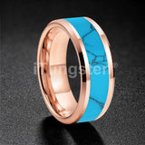 Blocky Turquoise Inlay Polished Bevel Edges Tungsten Carbide Rings for Men Women