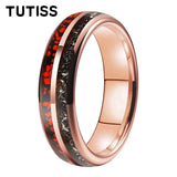 Meteorite Dark Red Dinosaur Bone Chips Inlaid 6/8mm Tungsten Carbide Rings