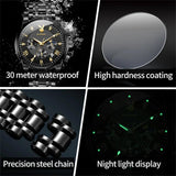Casual Luxury Original Waterproof Calendar Stainless Steel Multifunction Quartz Fashion Trendy Top Brand Watches