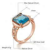 14 Karat Rolled Gold Square Blue AAA Zircon Crystal High Quality Daily Big Ring for Women