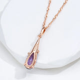 14K Gold Filled Fashion Purple AAA Zircon Crystal Water Drop Long Fine Pendant Necklace
