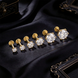 Sterling Silver Six Claws Sparkling Moissanite Diamonds Flat Back Stud Earrings