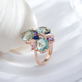 Mosaic Design Unique Green AAA Zircon Crystal 14K Rolled Gold Ring Vintage Jewellery