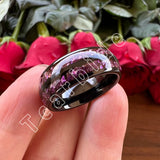 Purple Crystal Stone Inlay Domed Polished 6mm 8mm Tungsten Wedding Men Women Rings