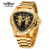 New Original Triangle Skeleton Automatic Mechanical Sport Stainless Steel High End Luxury Men Gold Tone Watches