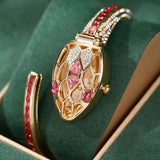Fashion Snake Bling Watch Bracelet Copper Inlaid Rhinestones Cuff Bangle For Women