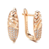 14 Karat Gold Filled Oval Hollow Wave Glossy Matrix 1mm AAA Zircon Diamonds Earrings