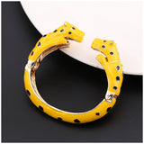 Unique Design Double Leopards Sweet Colorful Cuff Bracelet for Women Girls Gold Plated Fashion Bangle Jewelry Gift