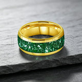 Green Crystal Stone Inlay 10mm Large Size Gold Colour Tungsten Carbide Rings