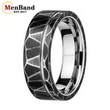 Black Geometric Hammered Offset Groove 8mm Tungsten Rings for Men Comfort Fit
