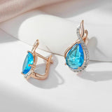 Luxury Flash Blue Drop 14K Rolled Rose Gold AAA Zircon Crystal Micro Wax Setting Earrings - Daily Fine Jewellery