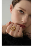 18K Gold Plated Creative Stainless Steel Geometric Hollow Golden Minimalist Ring