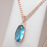 14K Rolled Gold Transparent Oval Blue AAA Zircon Crystal Luxury Necklace And Pendant