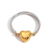 Two Colour 18K Gold Plated Creative Reversible Heart Design Stainless Steel Ring