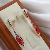 14K Filled Gold Luxury Blue Red Tassel Oval AAA Zircon Crystals Elegant Dangle Earrings