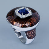 Brown Handmade Enamel AAA Zircon Crystal Domineering Mens Creative Ring