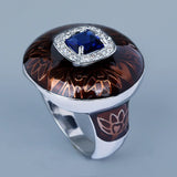 Brown Handmade Enamel AAA Zircon Crystal Domineering Mens Creative Ring