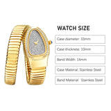 Amazing Luxury Zircon Diamond Dial Stainless Steel Quartz Wristwatch Fashion Snake Watch for WomenLady Dress Jewelry