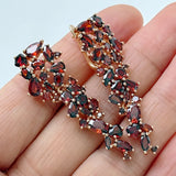 14K Rolled Gold Shiny Red AAA Zircon Crystal Long Drop Earrings For Women Fine Jewellery