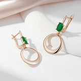 14 Karat Gold Filled Green AAA Zirconia Crystals Round Pendant Long Earrings for Women