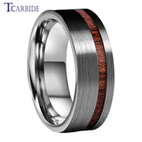Offset Groove With Real Wood Inlay 6MM 8MM Black Tungsten Wedding Men Women Rings