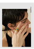 18K Gold Plated Vintage Red Blue Natural Stone Stainless Steel Open Fashion Ring