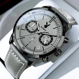 Men's Fashion Quartz Watch High Quality Leather Strap Waterproof Multifunction Wristwatch with Stylish Design