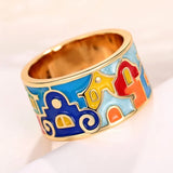 Creative Handmade Gold Coloured Housed Design Enamel Finger Ring
